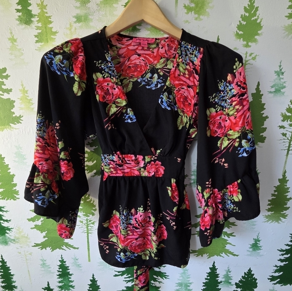 Betsey Johnson Floral Long Bell Sleeve Top